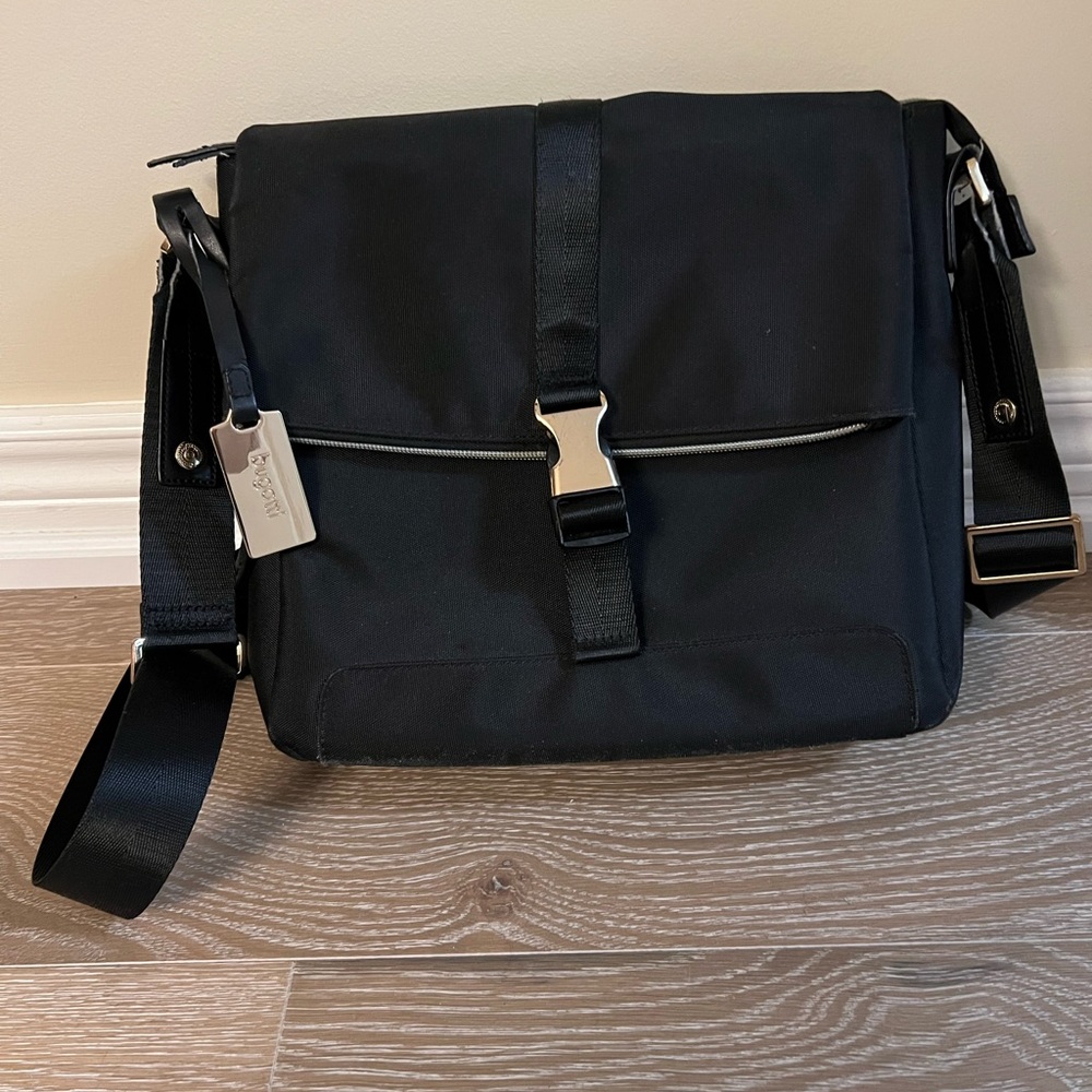Bugatti Black Messenger Bag with Gold Accents